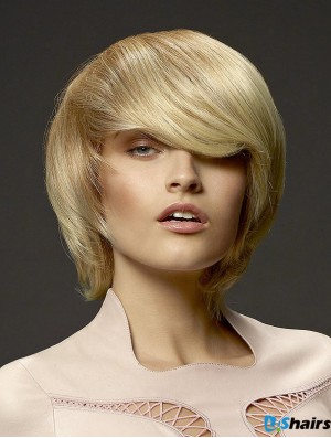 No-Fuss 8 inch Straight Blonde With Bangs Short Wigs