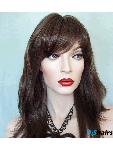 Straight With Bangs Long Brown Trendy Lace Front Wigs