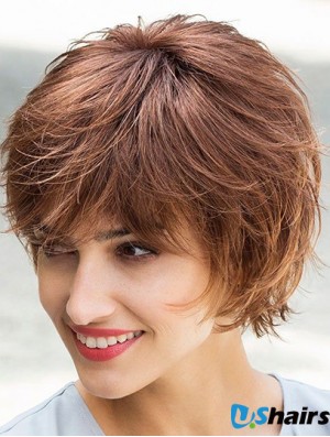 Flexibility Brown Chin Length Layered Straight Glueless Lace Front Wigs