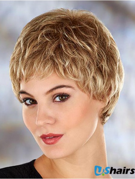 Cheap 4 inch Wavy Blonde Boycuts Short Wigs