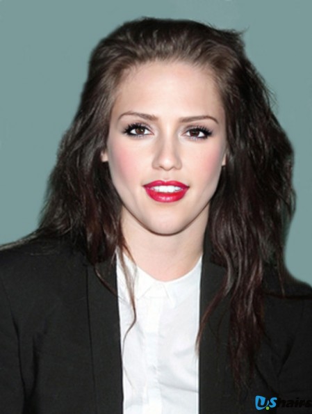 Suitable Brown Shoulder Length Wavy 20 inch Without Bangs Kristen Stewart Lace Wigs