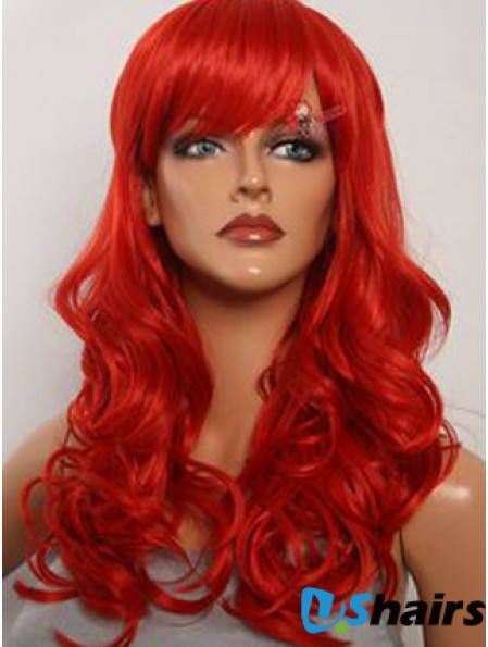 Wavy With Bangs Lace Front Fashion 20 inch Red Long Wigs