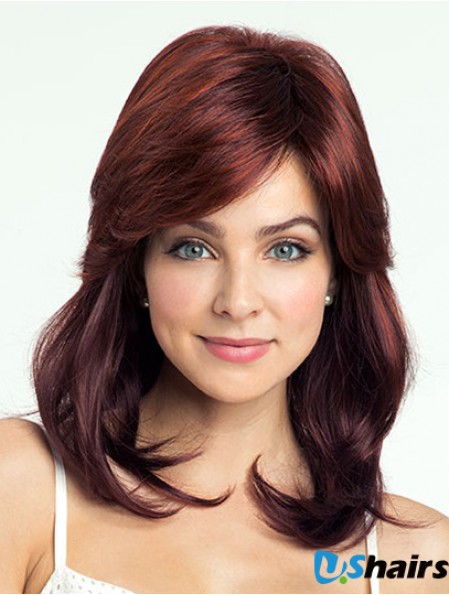 Red Shoulder Length Wavy With Bangs 14 inch Discount Medium Wigs