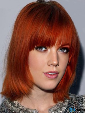 Top 14 inch Copper Chin Length With Bangs Straight Lace Wigs