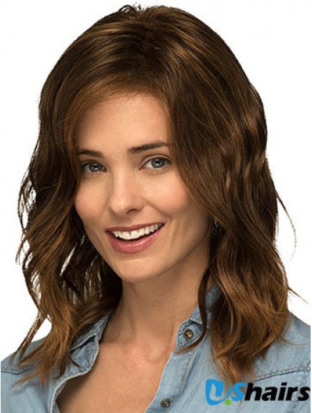 Without Bangs Brown Curly Shoulder Length 14 inch Popular Medium Wigs