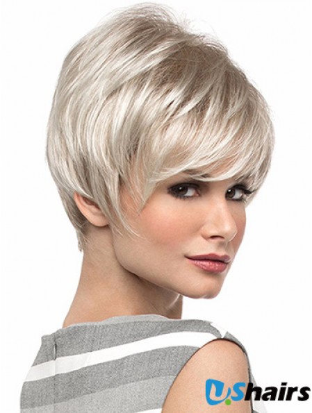 Popular 8 inch Straight Blonde With Bangs Short Wigs