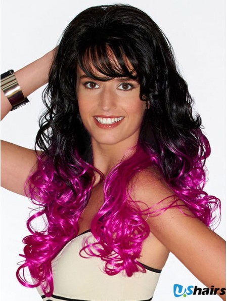 Curly Suitable 22 inch Ombre/2 Tone With Bangs Long Wigs