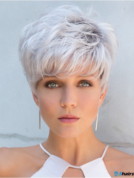 Cropped Straight Capless Grey Wigs For Women