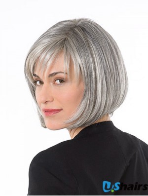 Chin Length Synthetic Ladies Grey Synthetic Wigs Cheap