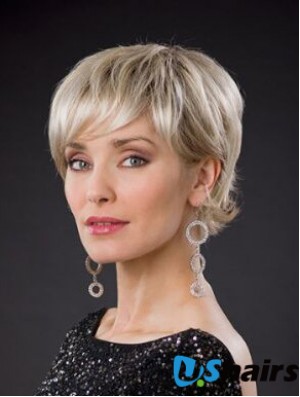 Blonde Short Synthetic 8 inch Wavy Bobs Glueless Lace Wigs