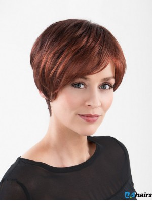 Red Short Synthetic 8 inch Straight Layered Lace Wigs