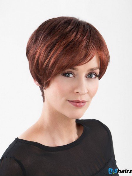 Red Short Synthetic 8 inch Straight Layered Lace Wigs