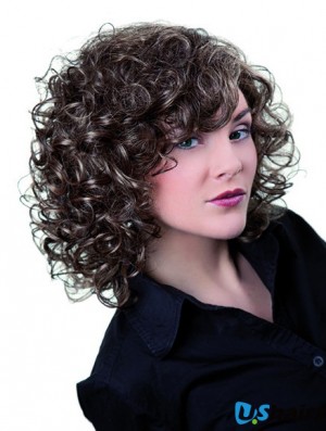 Grey Shoulder Length Synthetic 13 inch Curly Layered Cheap Lace Wigs