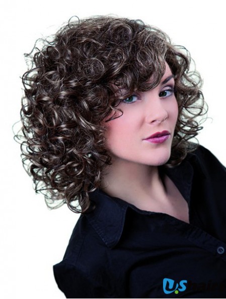 Grey Shoulder Length Synthetic 13 inch Curly Layered Cheap Lace Wigs