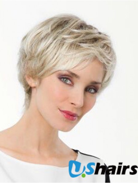 Platinum Blonde Boycuts Short 8 inch Straight Synthetic Monofilament Wig Sale