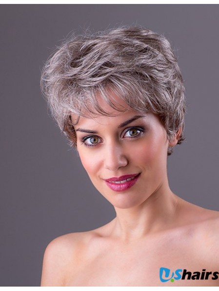 Straight Grey 7 inch Grey Synthetic Monofilament Short Ladies Wigs