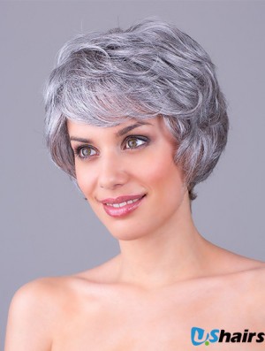 Wavy Grey 8 inch Grey Synthetic 100% Hand-tied Short Cheap Wigs