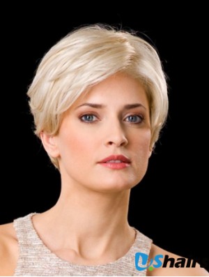 Synthetic Lace Front 8 inch Layered Straight Platinum Blonde Wigs Short Hair