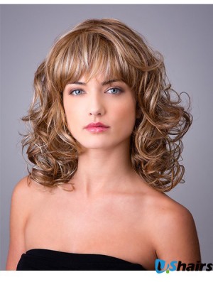 Synthetic Ombre/2 tone Curly 14 inch Capless With Bangs Long Hair Wigs