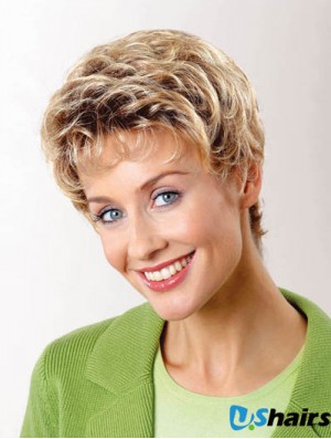 Synthetic Capless 6 inch Boycuts Wavy Blonde Short Hair Wigs