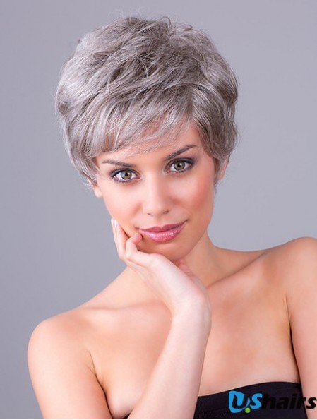 Synthetic Monofilament 8 inch Layered Wavy Grey Wigs Short