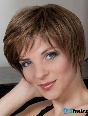 Synthetic Capless 8 inch Boycuts Straight Brown Cheap Short Wigs