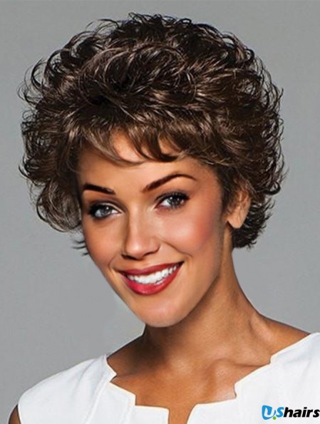 Curly Black Layered 6 inch Monofilament Wigs