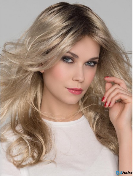 Platinum Blonde Layered Wavy 16 inch Long Mono Crown Lace Wigs