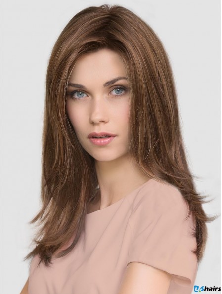 Brown Layered Straight 16 inch Long Mono Wigs