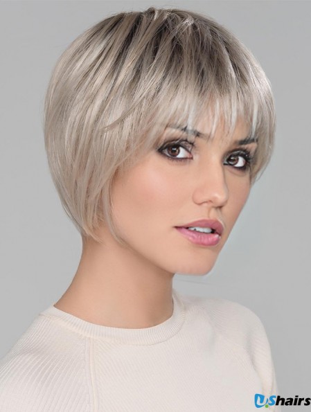 Platinum Blonde With Bangs Straight 6 inch Short Monofilamen Crown Wigs