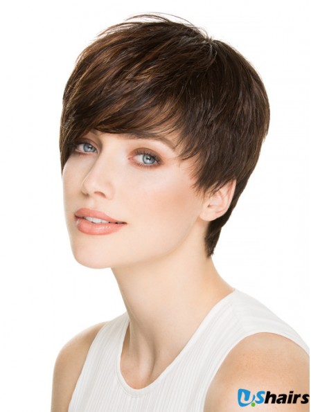 4 inch Fashionable Straight Boycuts Brown Short Wigs