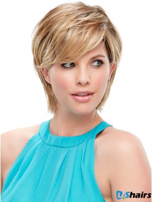 Short Straight Layered Blonde Modern 100% Hand-tied Wigs