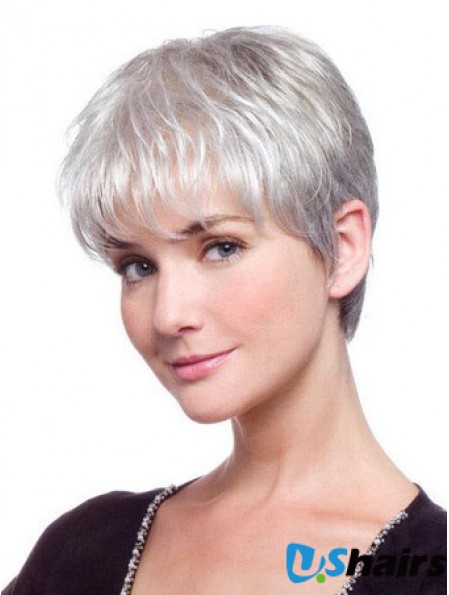 Grey Hair Wig With Synthetic Lace Front Grey Cut Straight Style