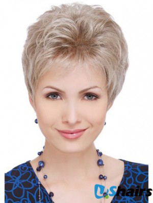 Wigs For Elderly Lady With Capless Wavy Style Short Length