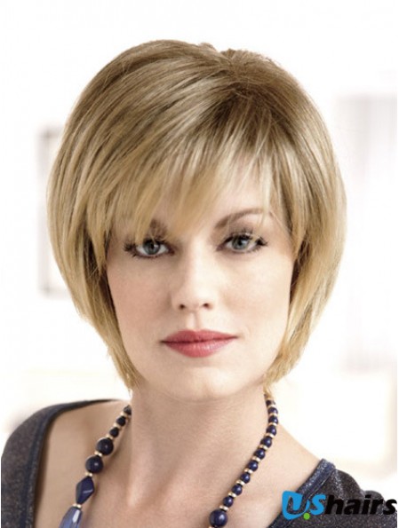 Chin Length Straight Monofilament Blonde Modern Bob Wigs