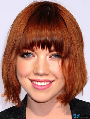 Red 10 inch Suitable Chin Length Straight Carly Rae Jepsen With Bangs Lace Wigs