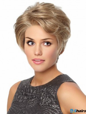 Durable Blonde Short Wavy Without Bangs Lace Front Wigs