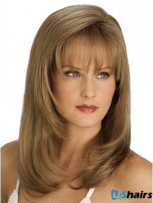 Straight With Bangs Long Blonde Flexibility Lace Front Wigs