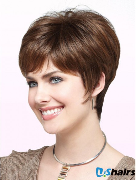 Fabulous Auburn Cropped Straight Boycuts Monofilament Wigs