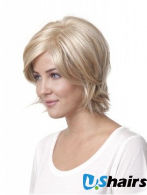 10 inch Blonde Chin Length Layered Straight Discount Lace Wigs