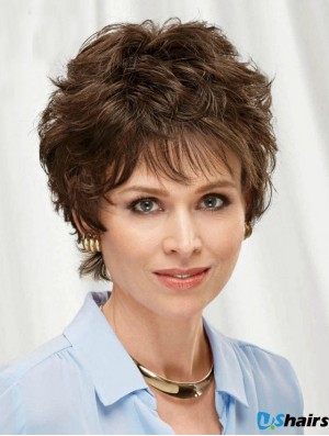 Brown 8 inch Top Short Wavy Layered Lace Wigs