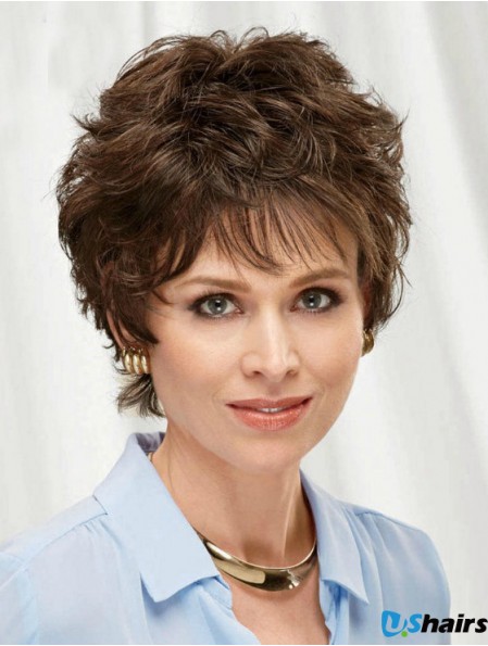 Brown 8 inch Top Short Wavy Layered Lace Wigs