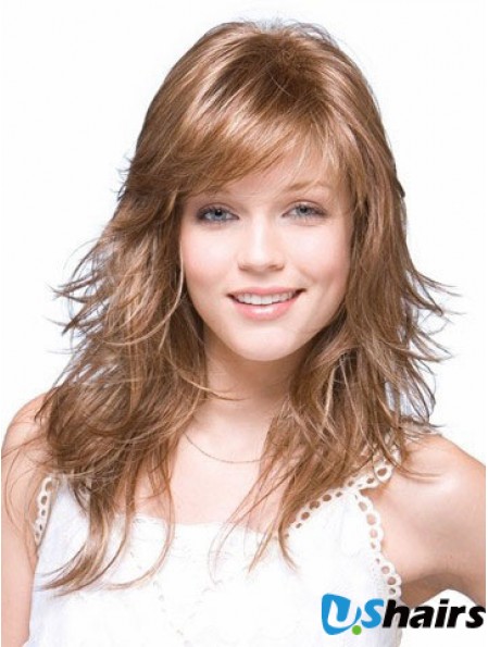 Straight Layered Shoulder Length Brown Suitable Lace Front Wigs