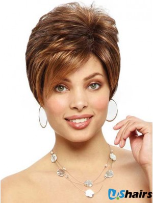 Designed Brown Cropped Straight Boycuts Lace Front Wigs