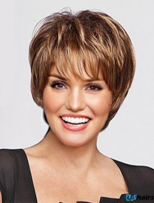 Online Auburn Cropped Straight Layered Monofilament Wigs