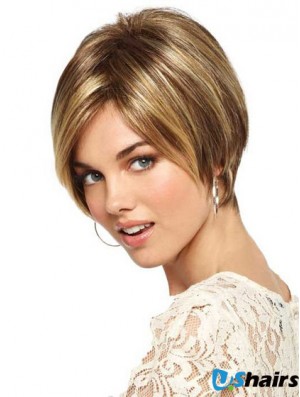 Short Straight Monofilament Blonde Sleek Bob Wigs