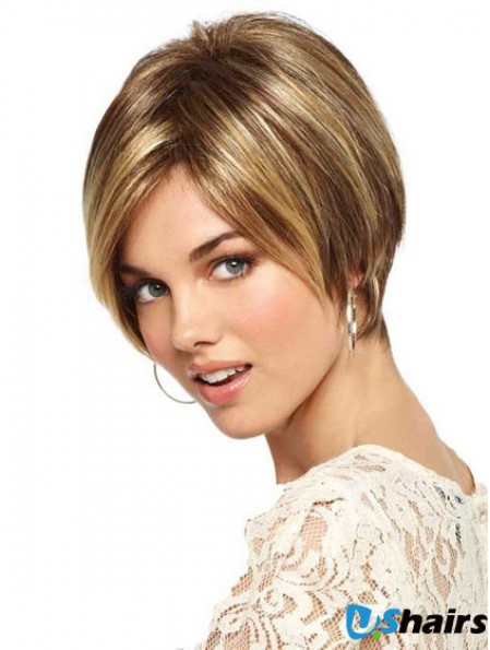 Short Straight Monofilament Blonde Sleek Bob Wigs