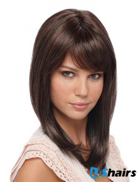 Straight With Bangs Shoulder Length Brown Cheapest Lace Front Wigs