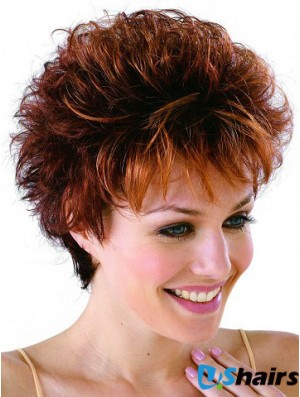 Classic Cropped Wavy Auburn Synthetic Petite Monofilament Wigs