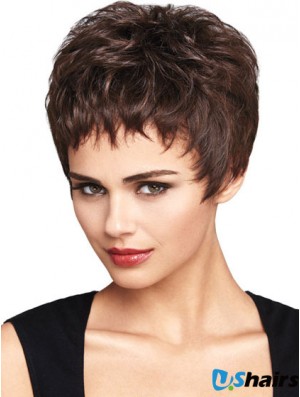 Natural Auburn Cropped Wavy Boycuts Lace Front Wigs